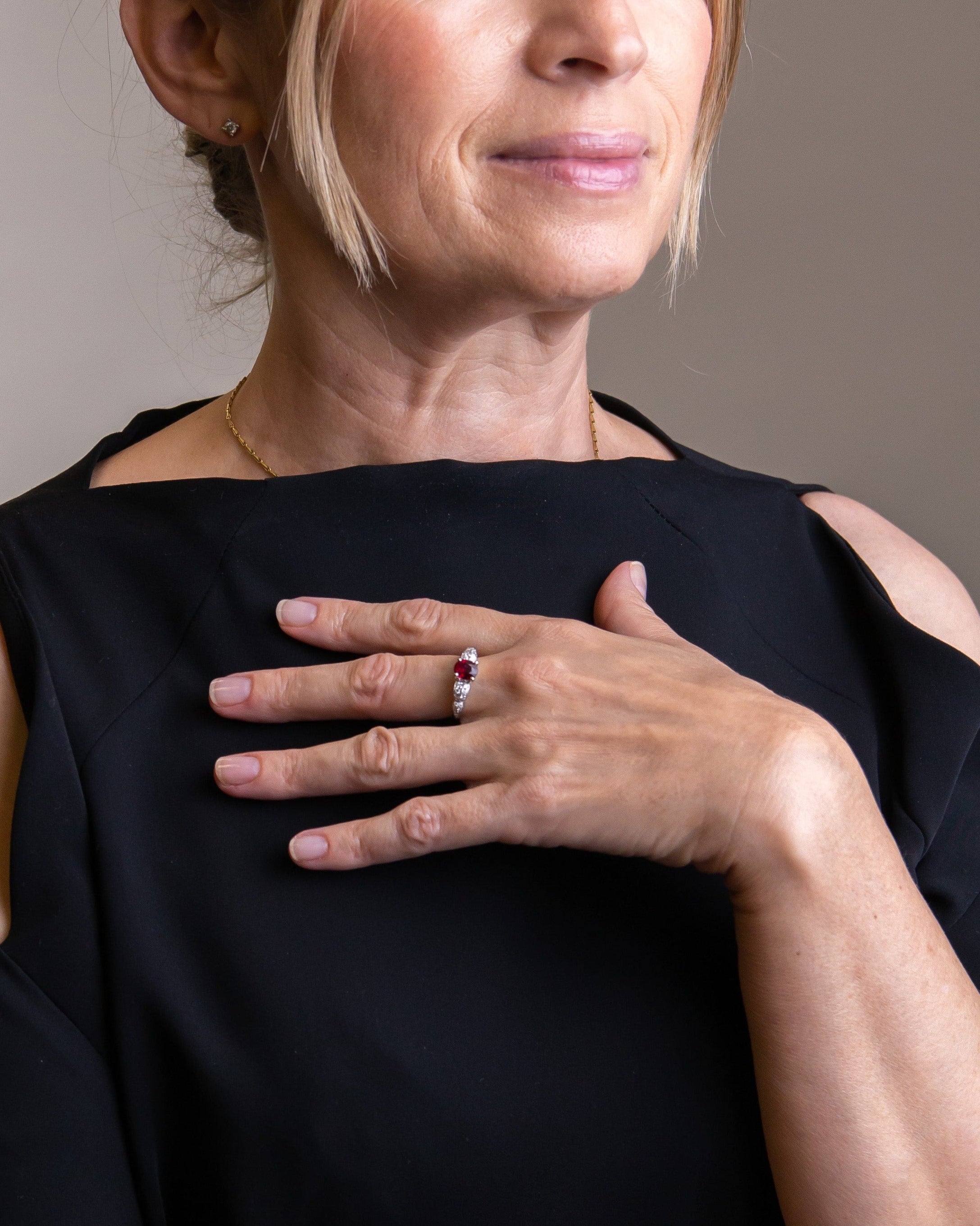 14kt White Gold, Burmese Ruby and Diamond Ring