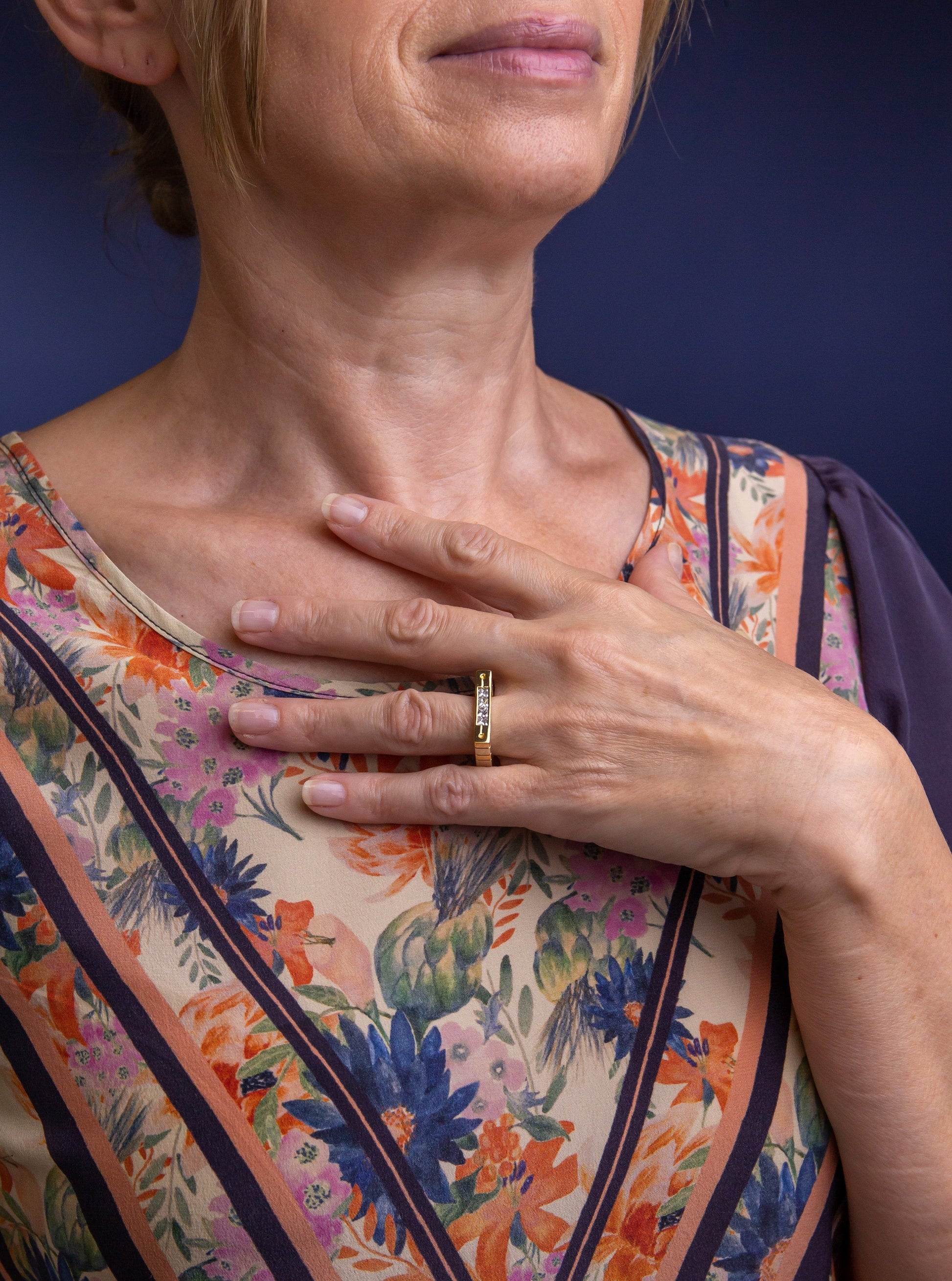 Modernist 18kt Yellow & White Gold Four Stone Diamond Ring