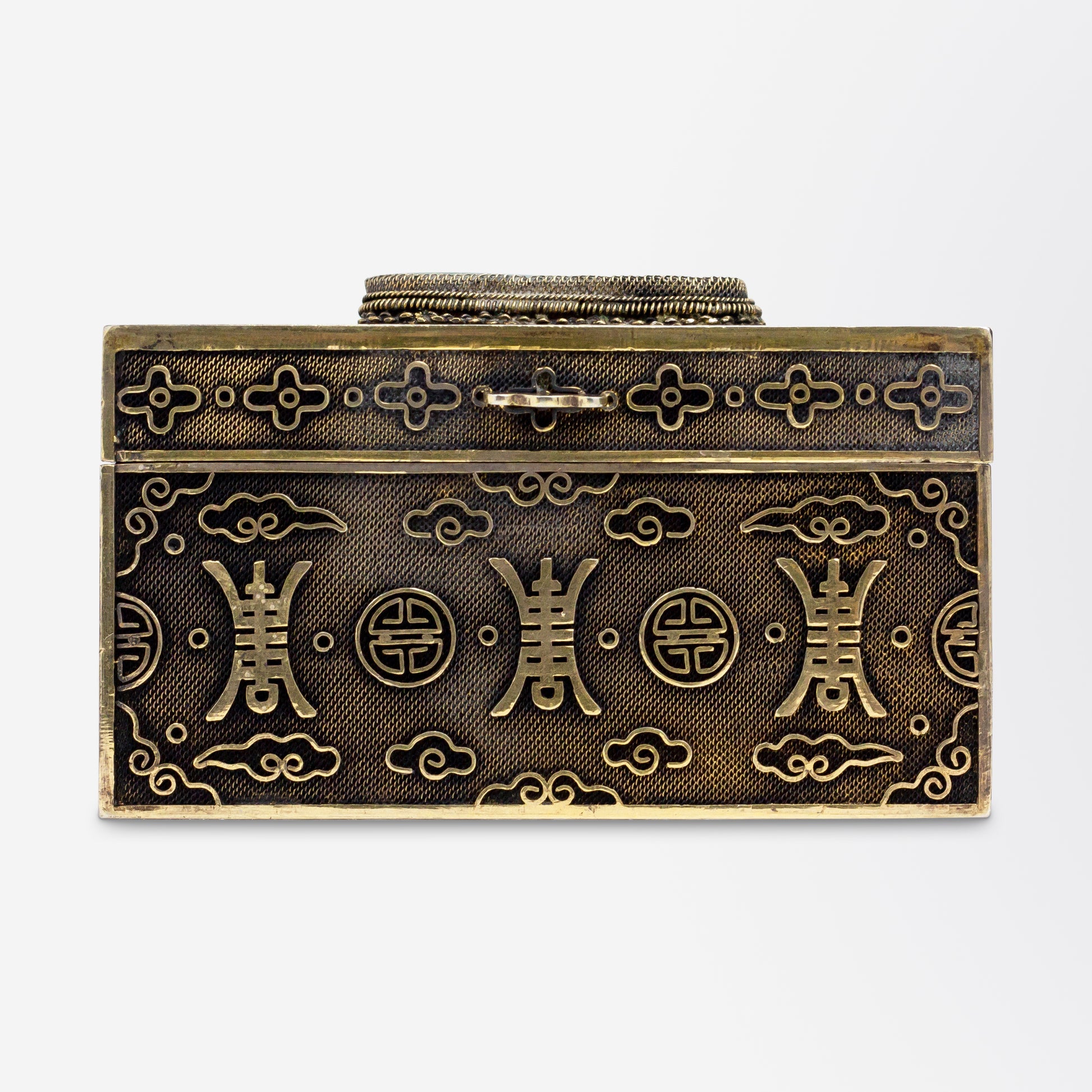 Small Chinese Silver & Carved Jade Hinged Box