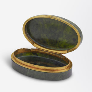 Spinach Jade & Gilt Metal Box, Likely Russian