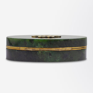 Spinach Jade & Gilt Metal Box, Likely Russian