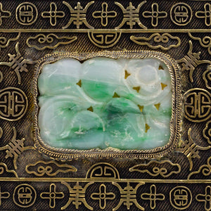 Small Chinese Silver & Carved Jade Hinged Box