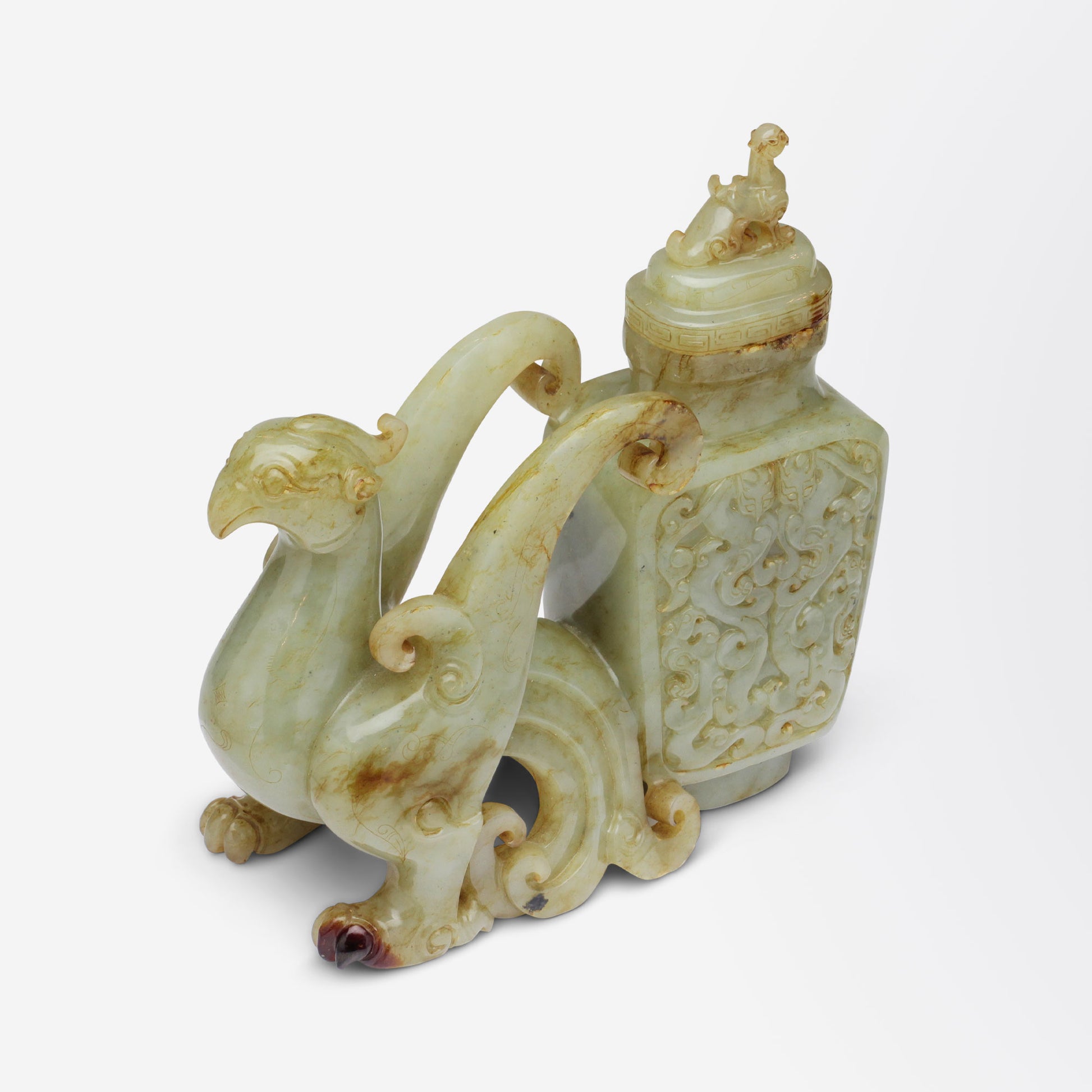 Vase chinois en jade sculpté à couvercle, début du XXe siècle