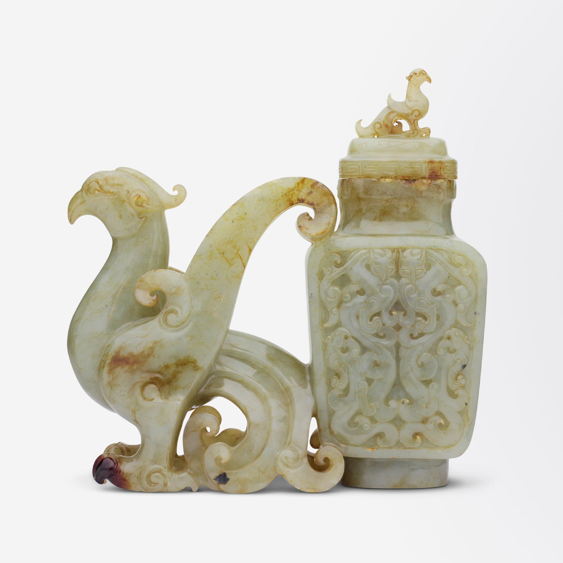 Vase chinois en jade sculpté à couvercle, début du XXe siècle