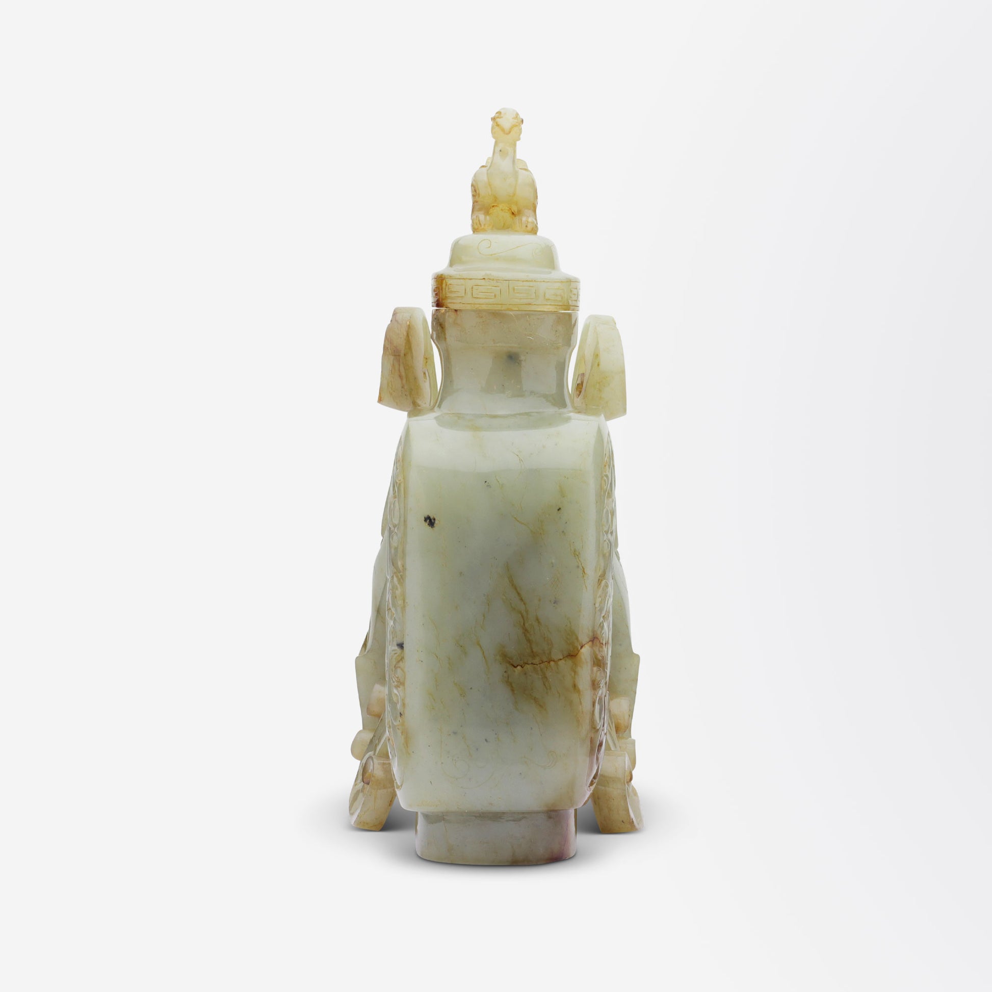 Vase chinois en jade sculpté à couvercle, début du XXe siècle