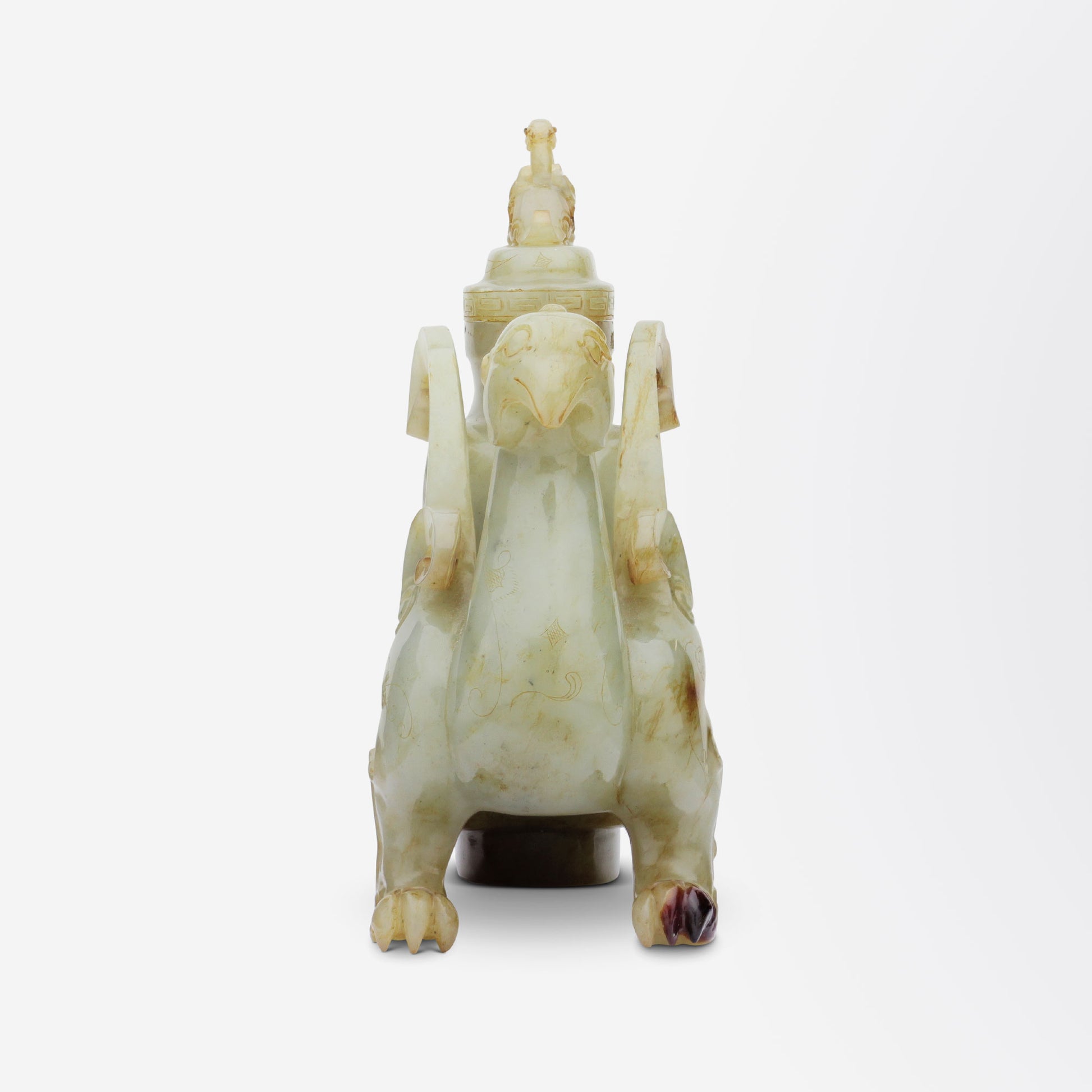 Vase chinois en jade sculpté à couvercle, début du XXe siècle