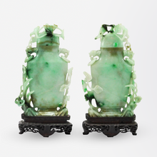 Load image into Gallery viewer, Pair of Early 20th Century Jadeite Covered Vases