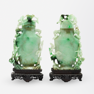 Pair of Early 20th Century Jadeite Covered Vases