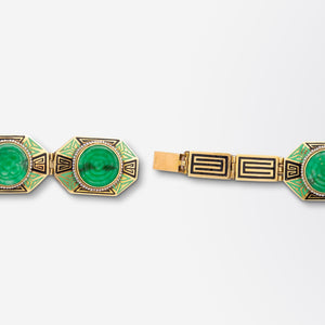 Art Deco 14kt Gold Jadeite and Enamel Bracelet