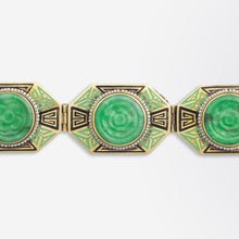 Load image into Gallery viewer, Art Deco 14kt Gold Jadeite and Enamel Bracelet
