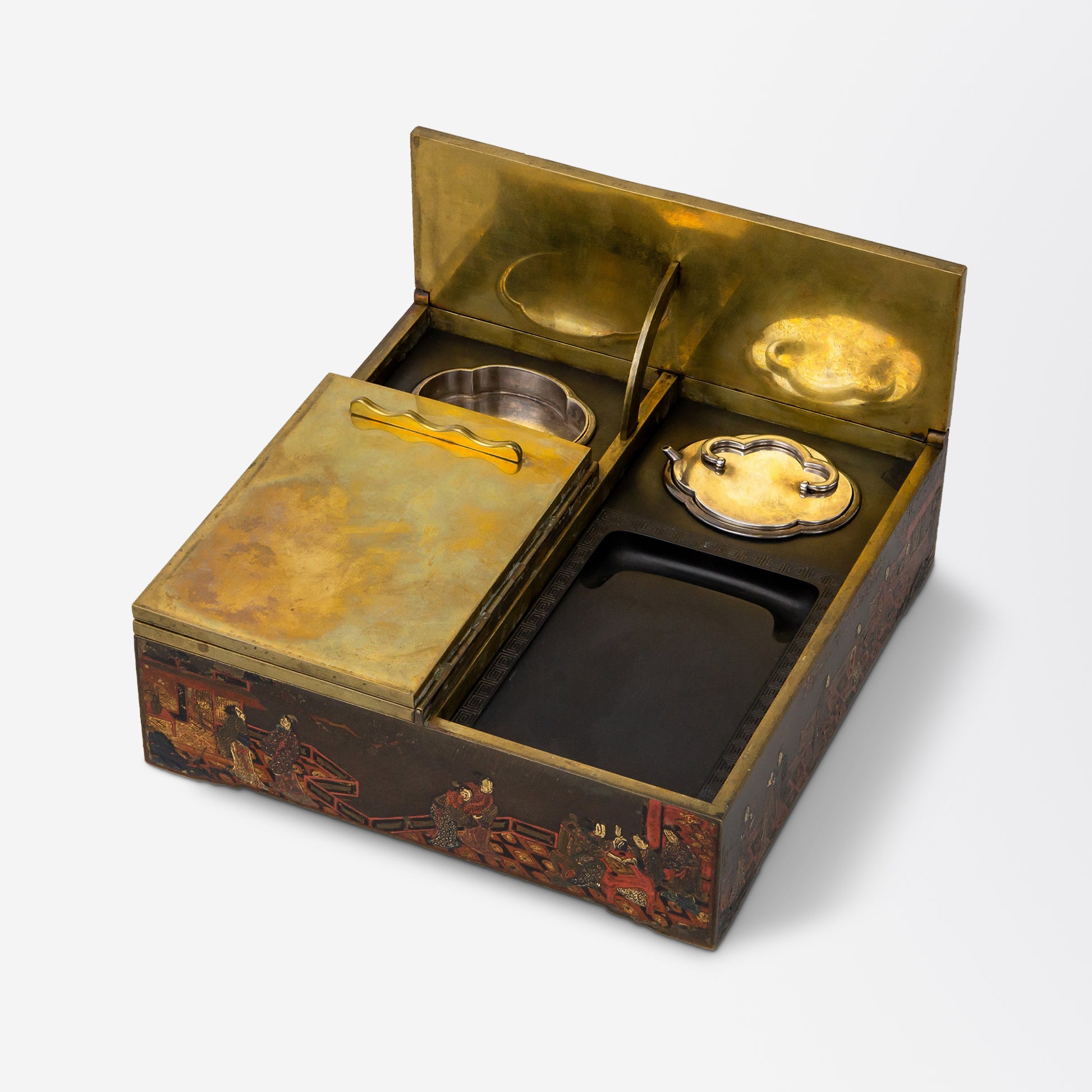 Coffret à écrire japonais émaillé « Suzuri-bako » d'une qualité exceptionnelle