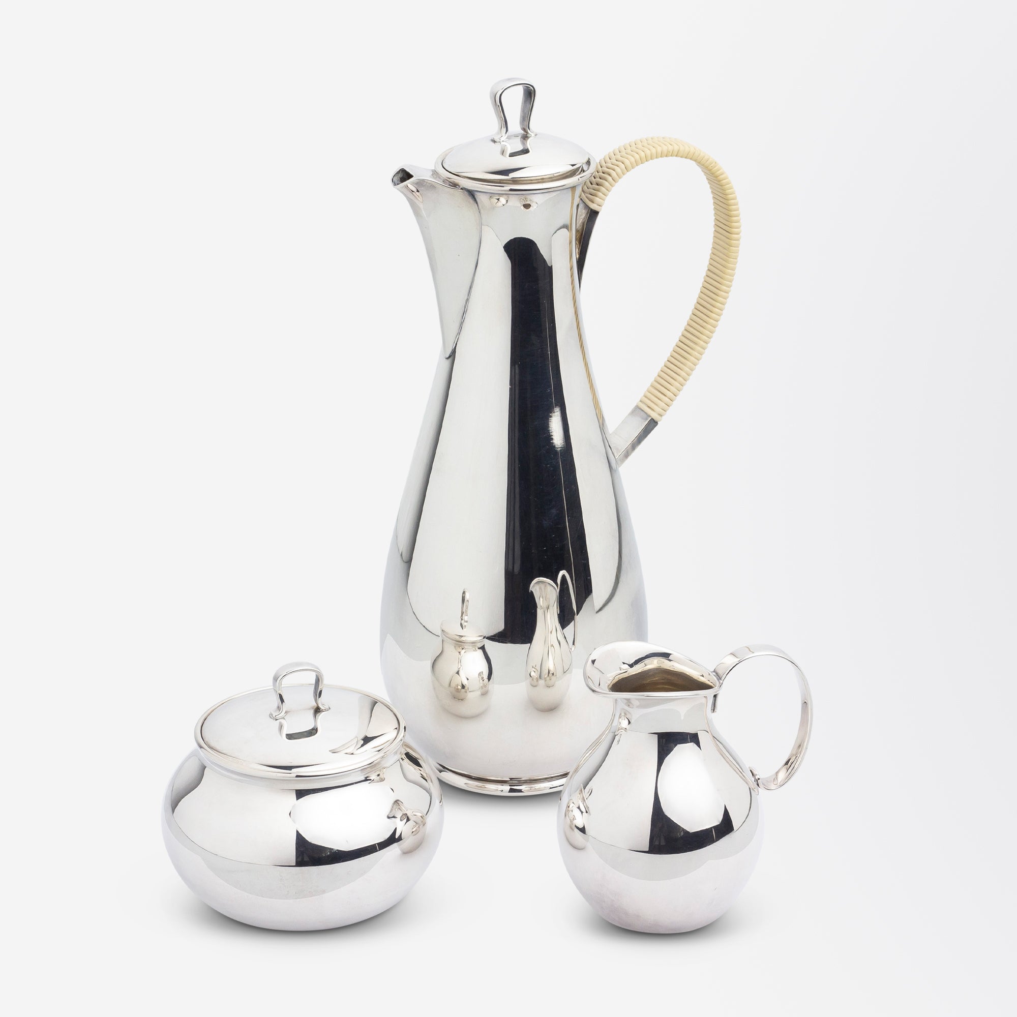 Sterling Silver Three Piece Coffee Set by Sigvard Bernadotte for Georg Jensen