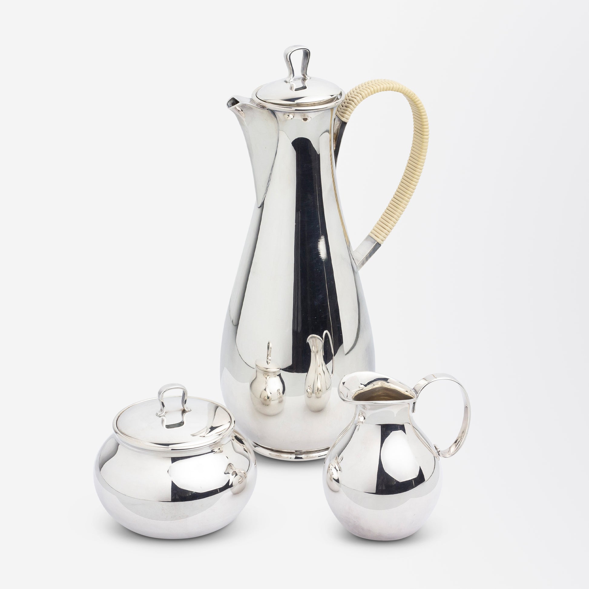 Sterling Silver Three Piece Coffee Set by Sigvard Bernadotte for Georg Jensen