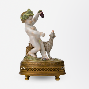 Continental Porcelain Cherub & Goat Figure With Ormolu Mount