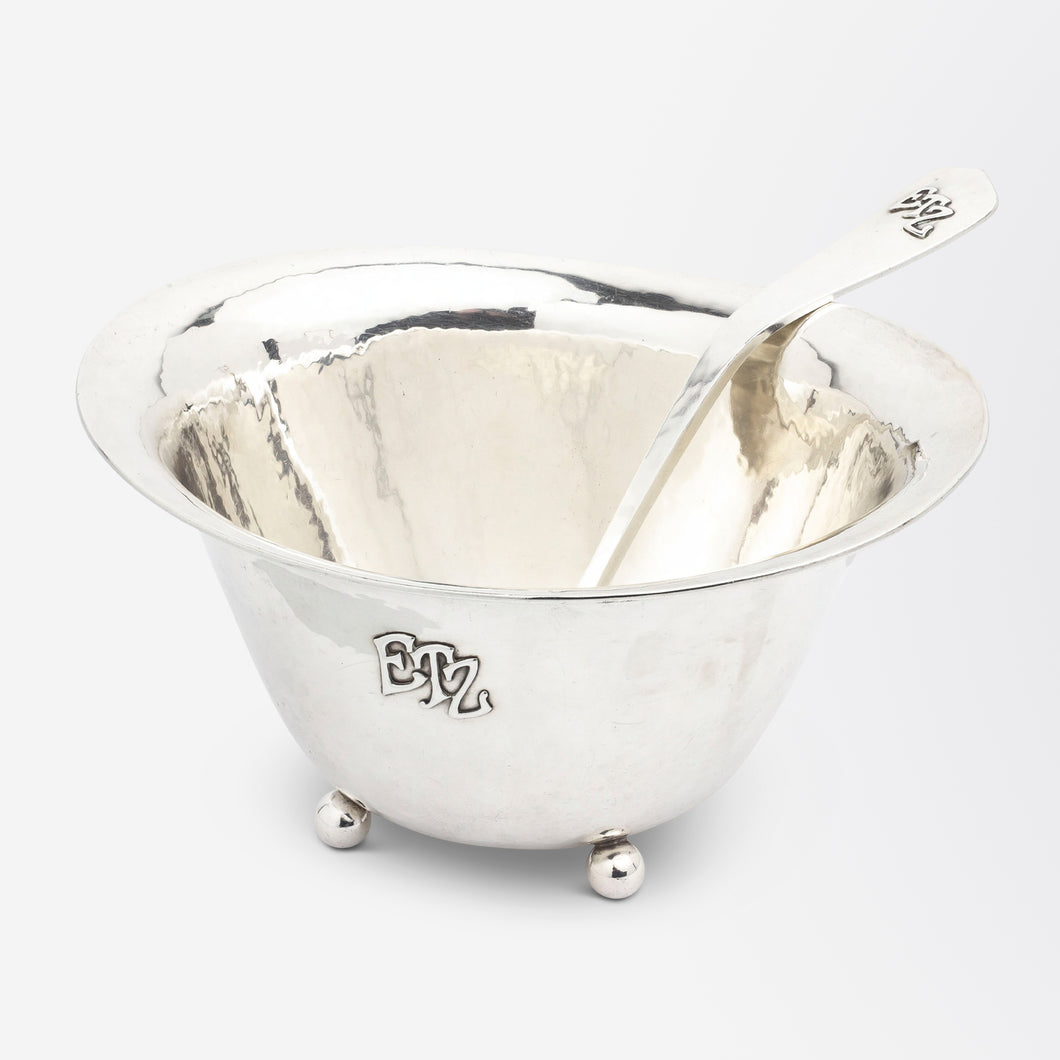 A Hand Wrought Sterling Silver Bowl with Serving Spoon by Lebolt & Co.