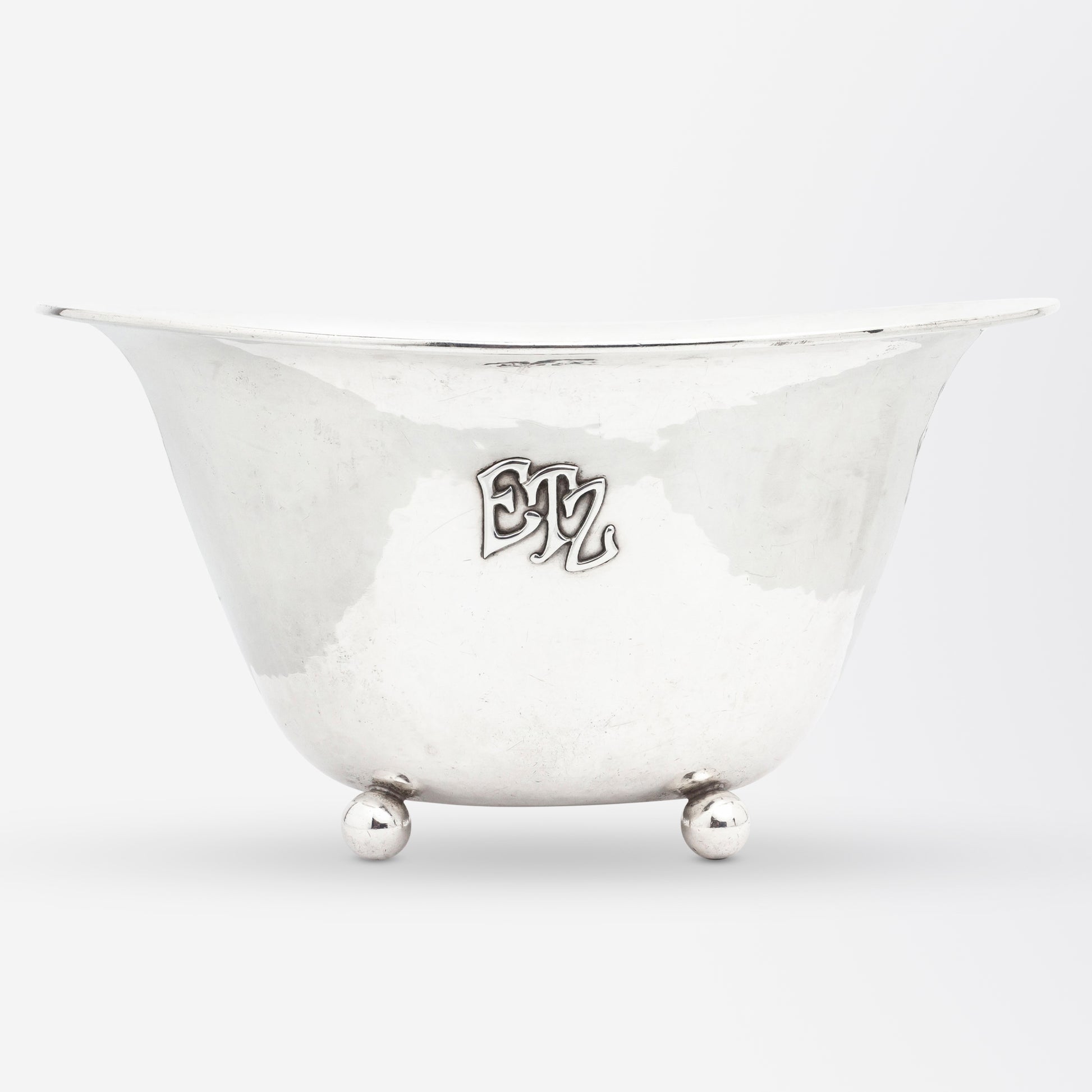 A Hand Wrought Sterling Silver Bowl with Serving Spoon by Lebolt & Co.