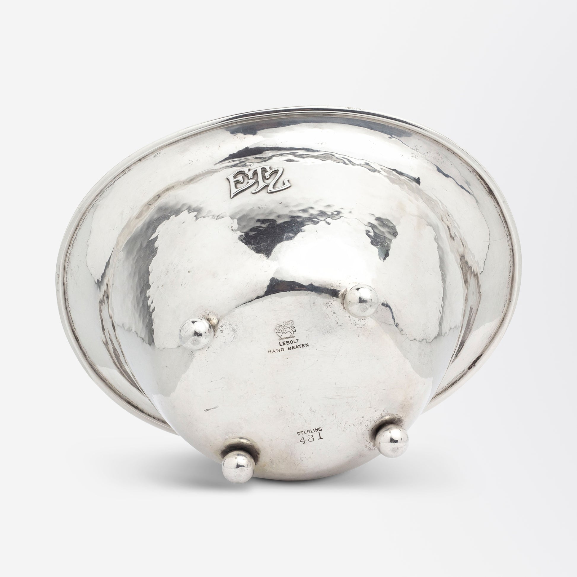 A Hand Wrought Sterling Silver Bowl with Serving Spoon by Lebolt & Co.