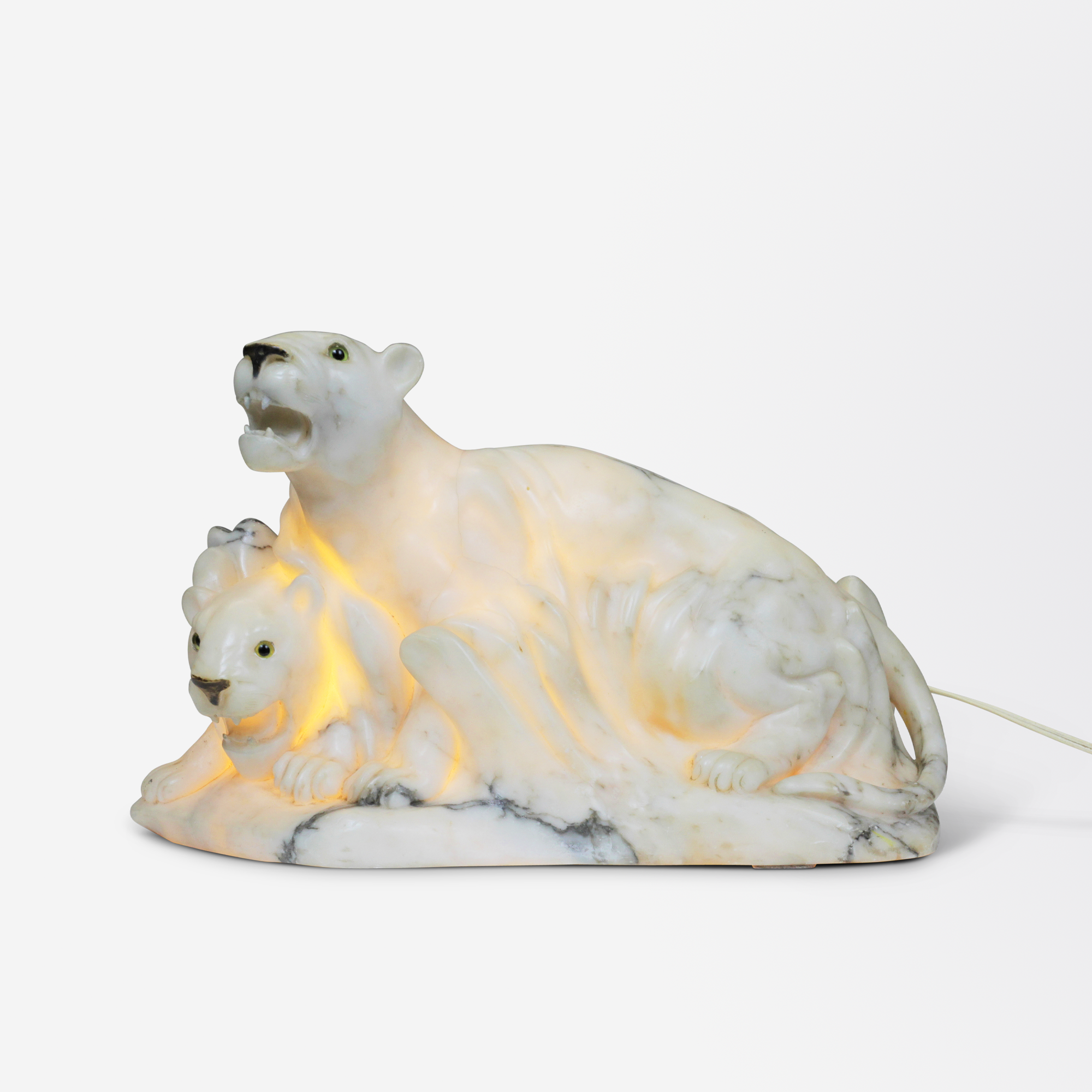 A Marble Lioness Table Lamp