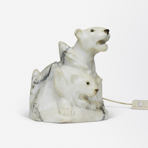 A Marble Lioness Table Lamp