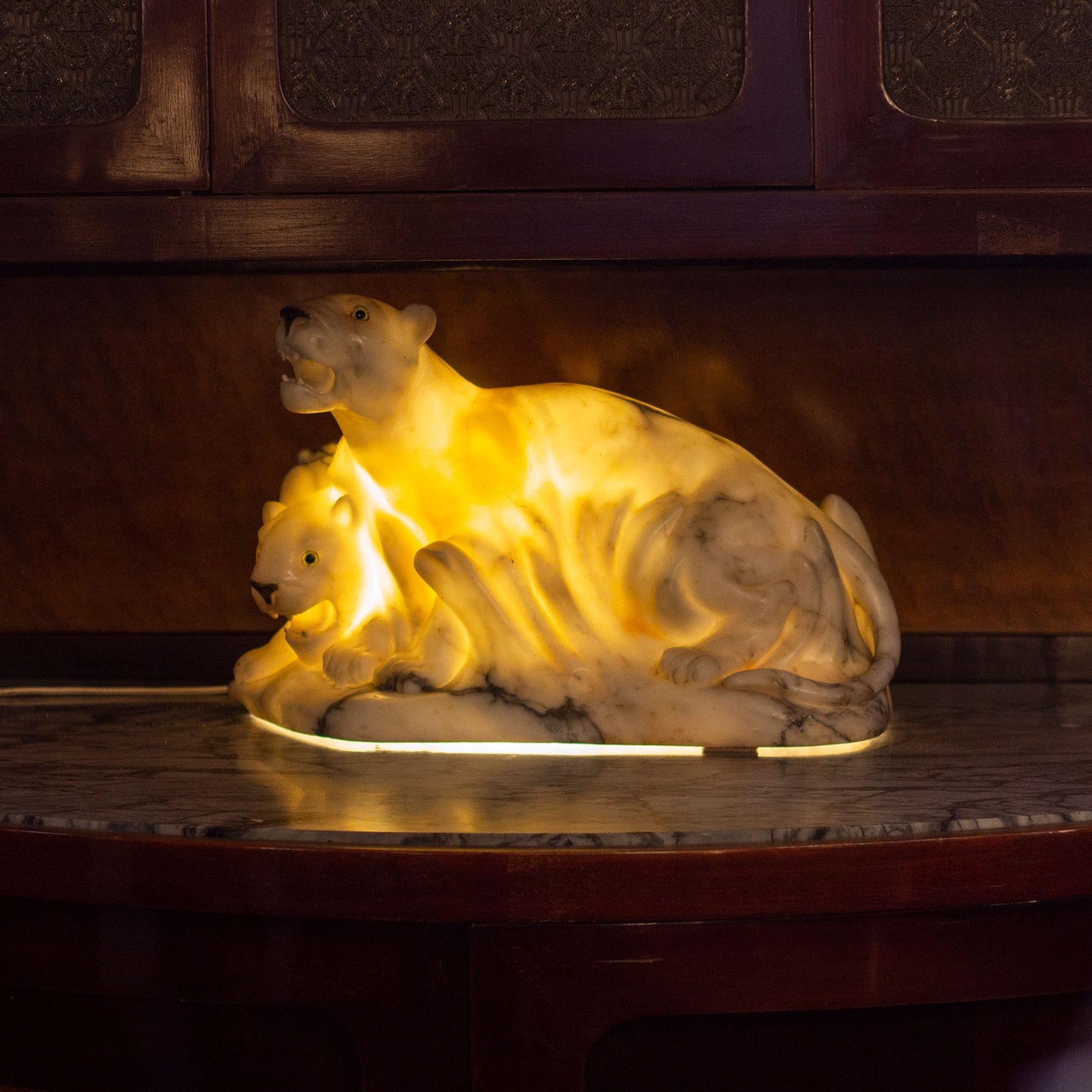 A Marble Lioness Table Lamp
