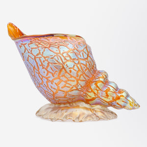 Glass Conch Shell by Loetz in Pink Ground with Mimosa Decor