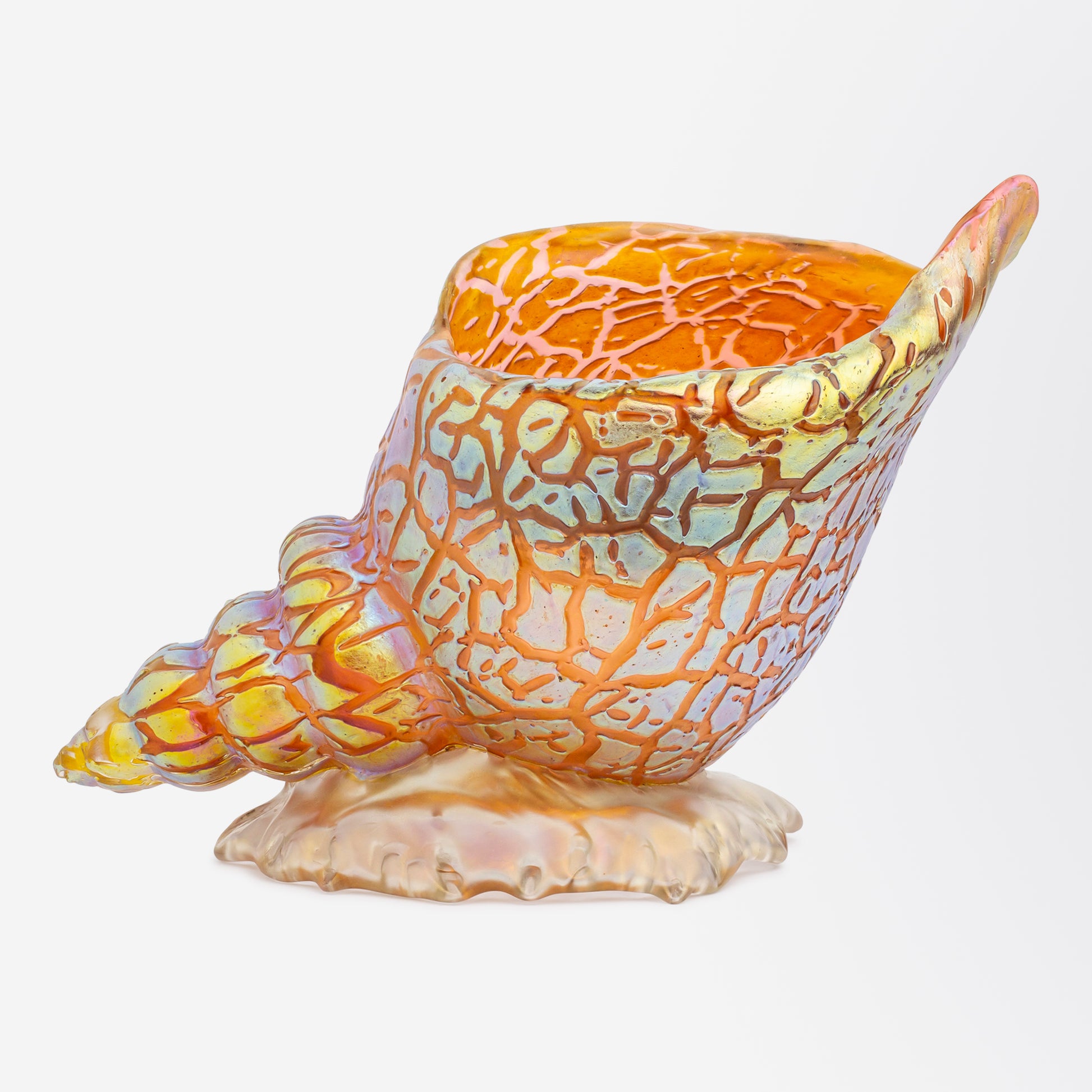 Glass Conch Shell by Loetz in Pink Ground with Mimosa Decor