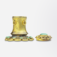 Load image into Gallery viewer, Ormolu Three Piece Desk Set with Malachite Cabochons