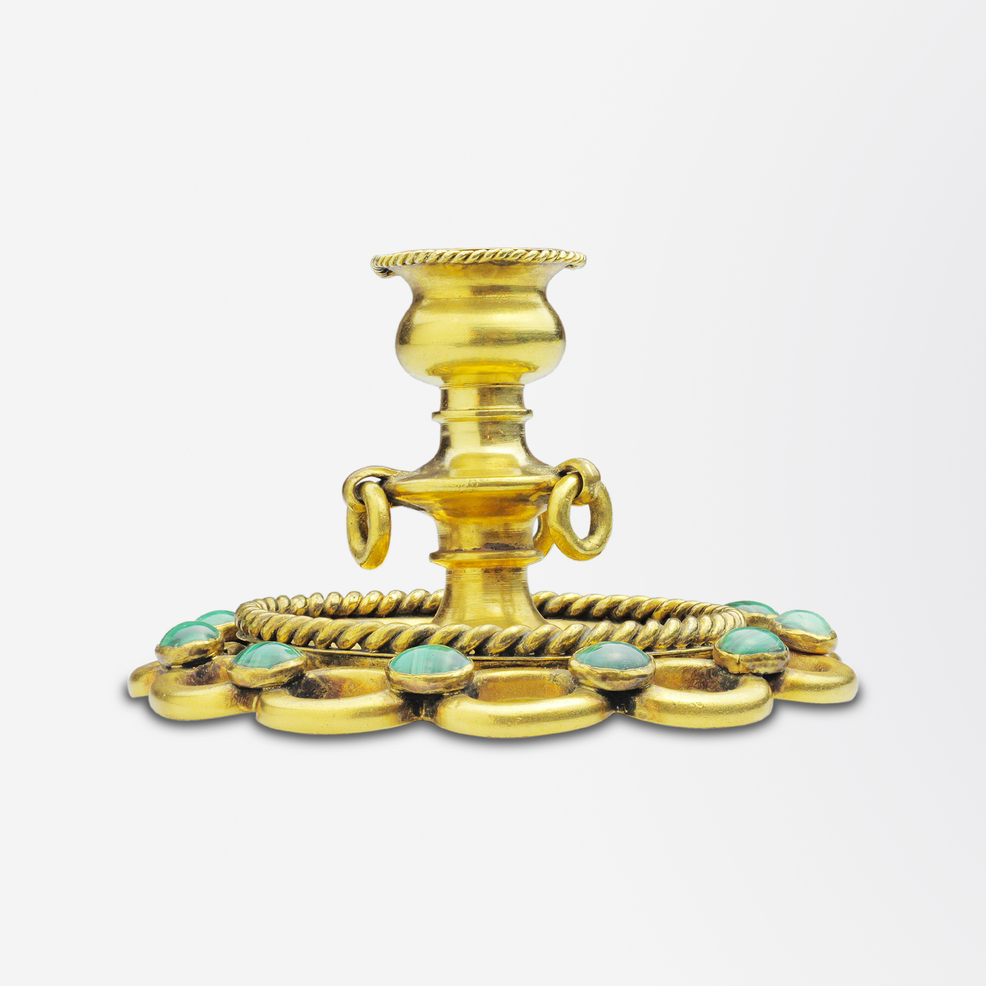 Ensemble de bureau trois pièces en bronze doré avec cabochons de malachite