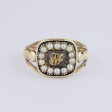 Load image into Gallery viewer, Georgian 18kt Gold, Enamel and Seed Pearl Mourning Ring