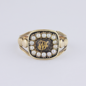 Georgian 18kt Gold, Enamel and Seed Pearl Mourning Ring