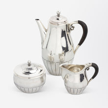 Load image into Gallery viewer, Sterling Silver Mocha or Coffee Set by Georg Jensen in the &#39;Cosmos&#39; Pattern, Designed by Johan Rohde
