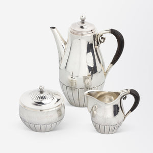 Sterling Silver Mocha or Coffee Set by Georg Jensen in the 'Cosmos' Pattern, Designed by Johan Rohde