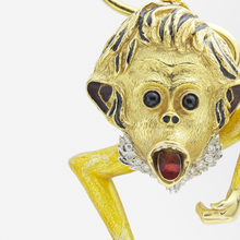 Load image into Gallery viewer, Asprey of London 18kt Gold and Enamel Monkey Brooch Pendant