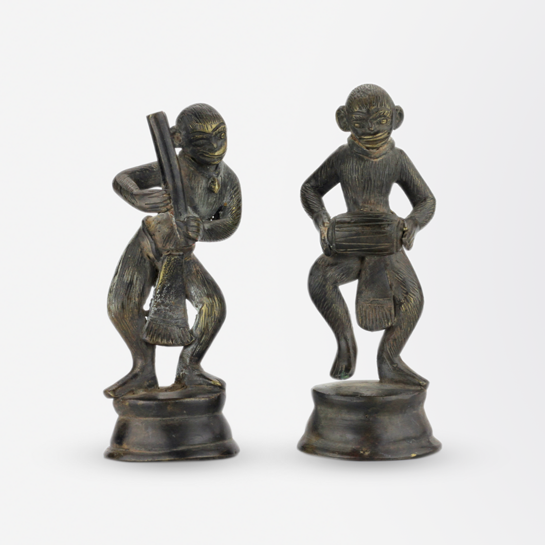 Pair of Indian Bronze Monkey Figures