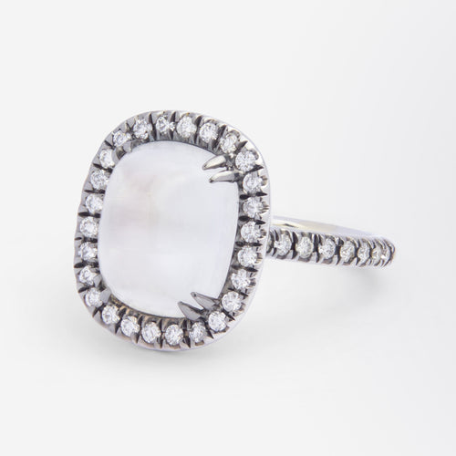 18kt White Gold, Diamond & Moonstone Ring