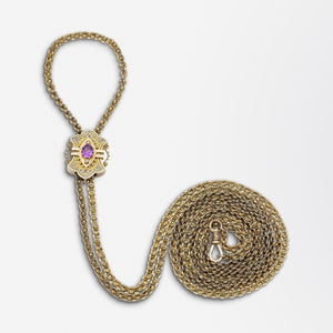19th Century, English, 9kt Yellow Gold Muff Chain with Slider Pendant