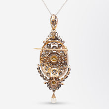 Load image into Gallery viewer, French, Rose Gold, Diamond &amp; Pearl Brooch Pendant, Circa 1850