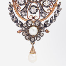 Load image into Gallery viewer, French, Rose Gold, Diamond &amp; Pearl Brooch Pendant, Circa 1850
