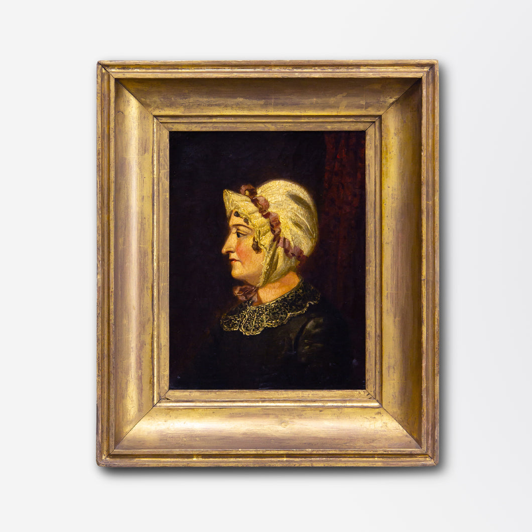 Victorian Oil on Canvas 'Silhouette' Portrait in Gilt Frame