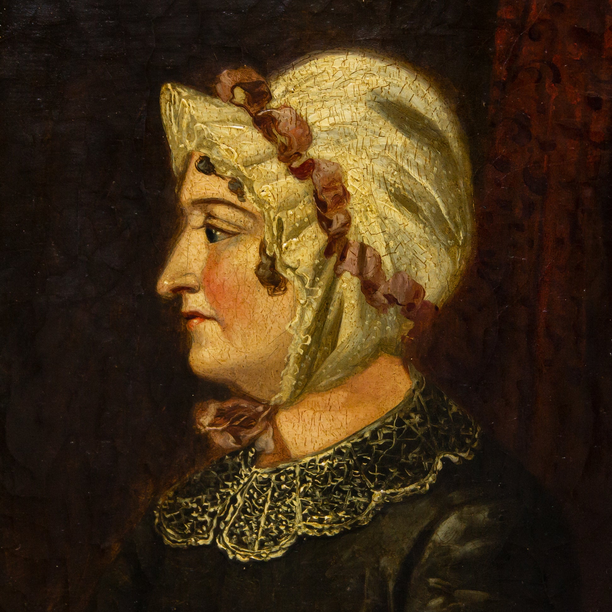 Portrait victorien à l'huile sur toile, intitulé « Silhouette », sous cadre doré 