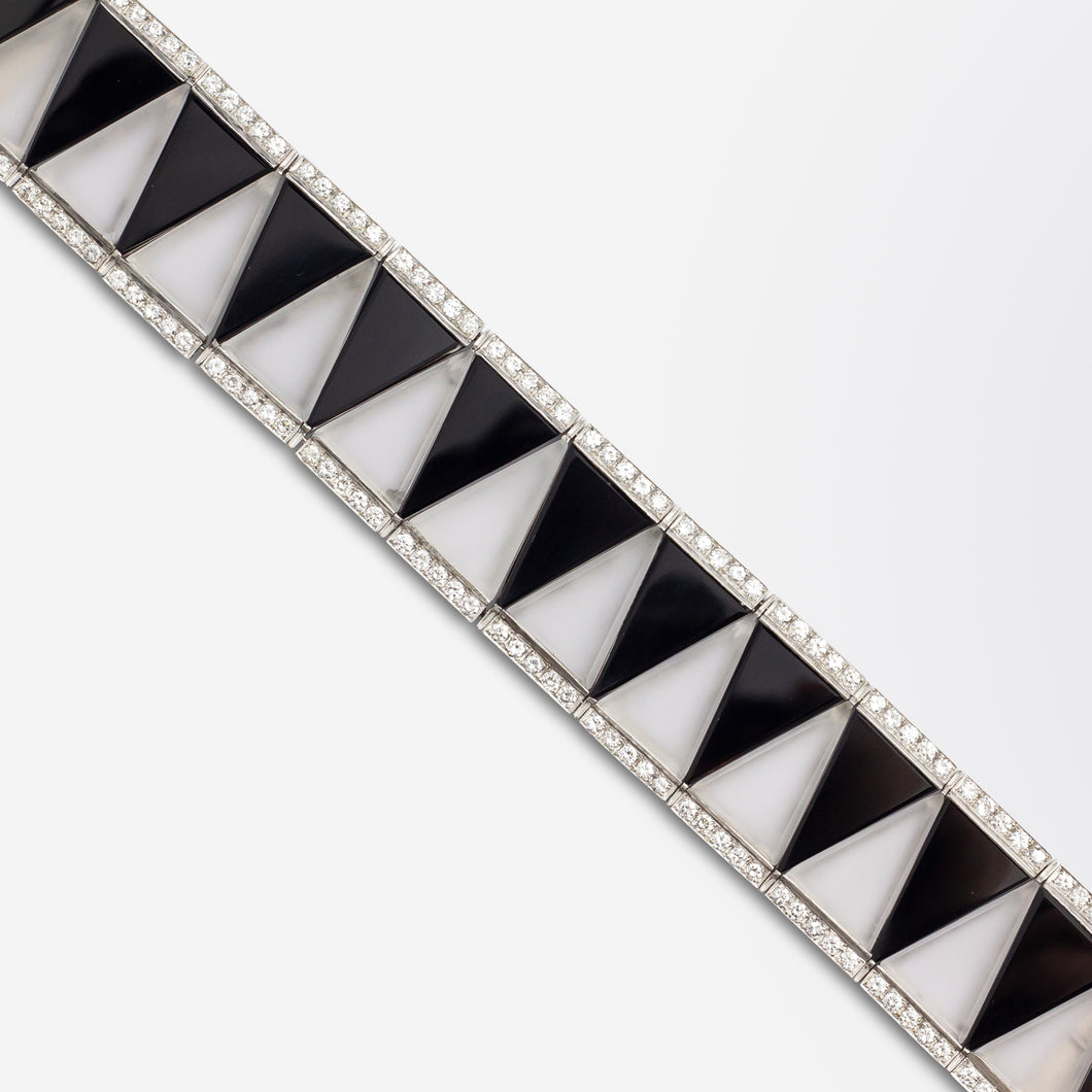 Platinum, Onyx, Rock Crystal & Diamond Art Deco Style Bracelet