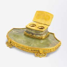 Load image into Gallery viewer, Late 19th Century French Green Onyx and Ormolu Inkwell