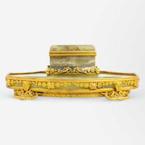 Late 19th Century French Green Onyx and Ormolu Inkwell