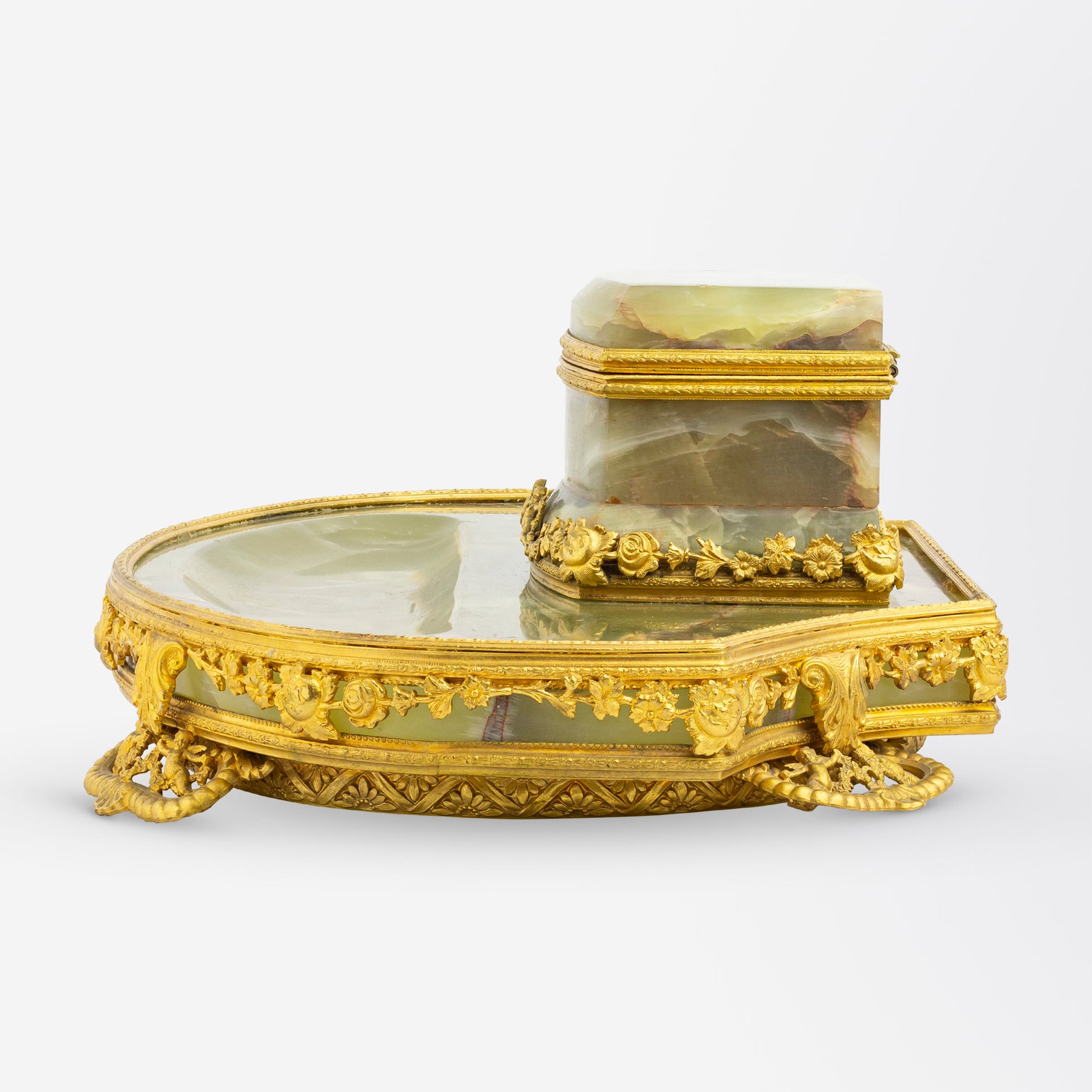 Late 19th Century French Green Onyx and Ormolu Inkwell