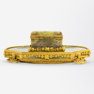 Late 19th Century French Green Onyx and Ormolu Inkwell