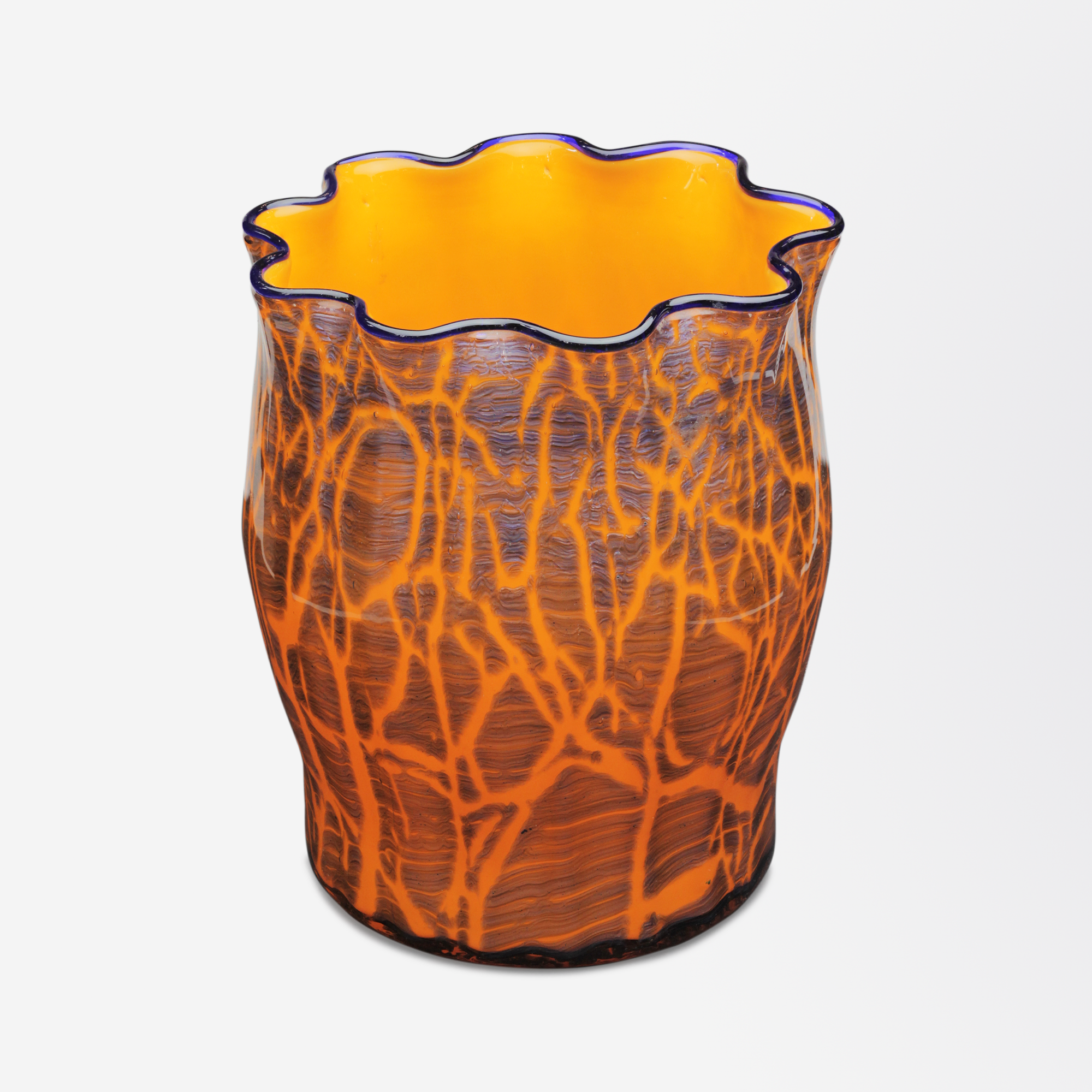 Art Deco Orange and Cobalt Vase by Loetz