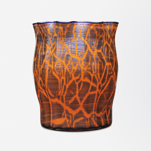 Art Deco Orange and Cobalt Vase by Loetz