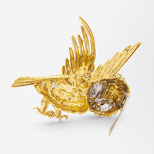 Load image into Gallery viewer, Handmade 18kt Gold Owl Brooch with Ruby and Diamond Eyes