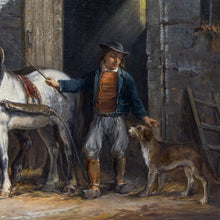 Load image into Gallery viewer, Late 19th Century French Oil on Canvas Depicting a Man Outside Stables