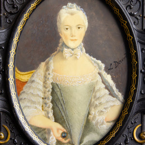 18th Century Miniature Portrait of a Lady in an Original Vulcanite Frame